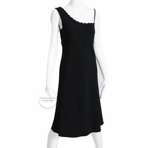 Sonia Rykiel Dress One Shoulder Scallop Collar Little Black Dress Vintage 90s - Picture 1 of 8
